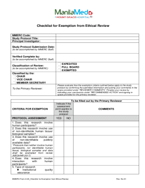 Ethical Review Exemption Checklist