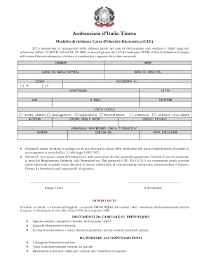 Italian Electronic ID Card Application Form