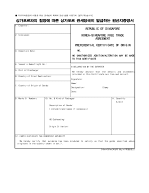 Singapore Preferential Certificate of Origin