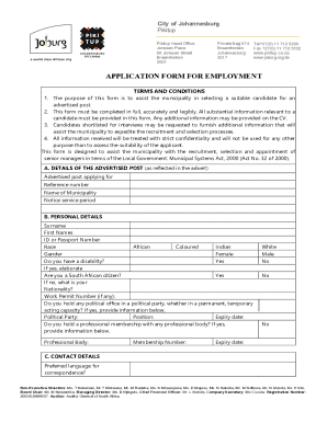 City of Johannesburg Employment Application Form