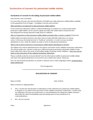 Declaration of Consent for Potassium Iodide Tablets