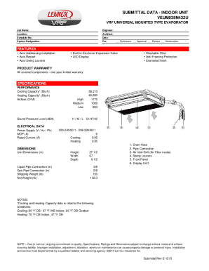 VRF Indoor Unit Submittal Data