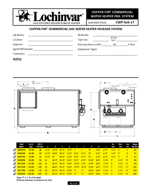 Commercial Water Heater Submittal Sheet