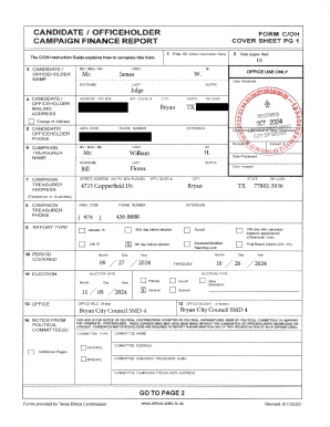 Texas Campaign Finance Report Cover Sheet
