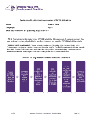 OPWDD Eligibility Application Checklist