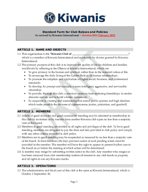 Kiwanis Club Bylaws and Policies Template