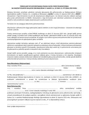 Proxy Voting Form for CI Games S.A. Extraordinary General Meeting