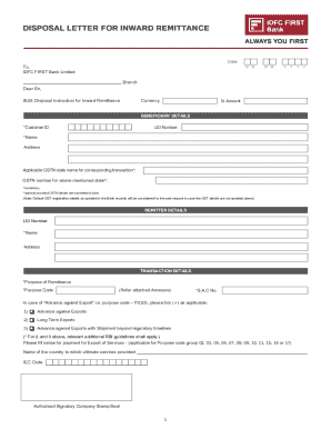 Disposal Letter for Inward Remittance