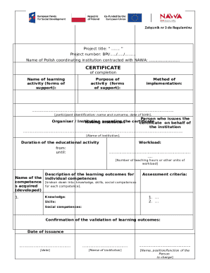 Certificate of Completion for Educational Activity
