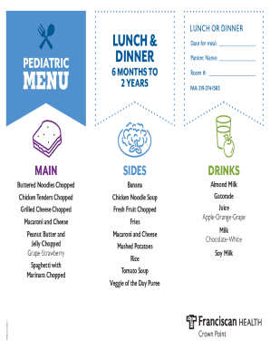 Pediatric Dinner Order Form