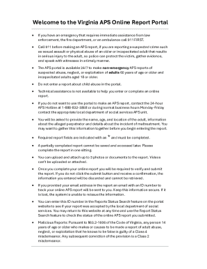 Virginia APS Online Report Portal