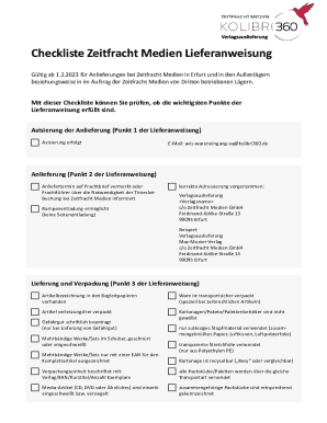 Zeitfracht Medien Delivery Instructions Checklist