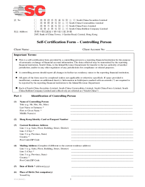 Self-Certification Form – Controlling Person