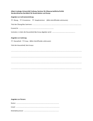 University of Freiburg Academic Work Cover Sheet
