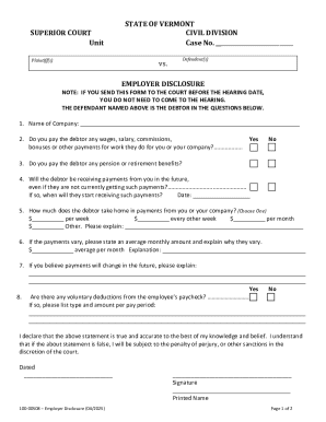 Vermont Employer Disclosure Form