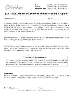 MCPHS Advanced Refund Opt-Out Form