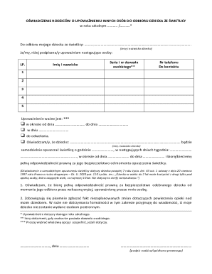 Parent Authorization Form for Child Pickup