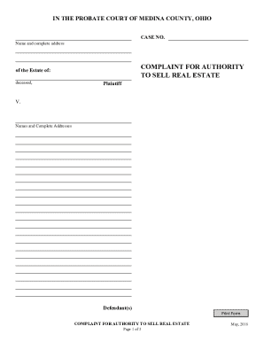 Complaint for Authority to Sell Real Estate