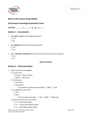 Oral Cancer Screening Examination Form