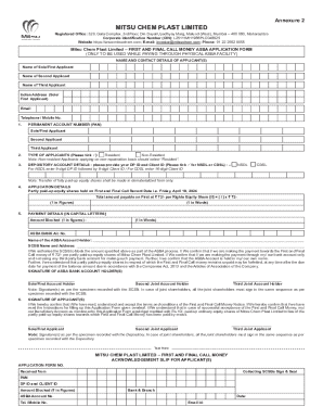 Mitsu Chem Plast First and Final Call Money ASBA Application Form