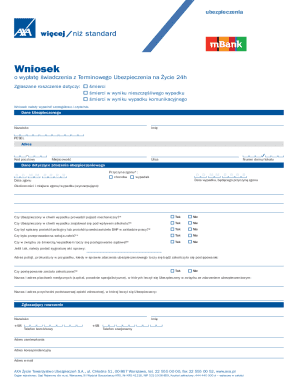 Terminowy Ubezpieczenie na Życie 24h Claim Form