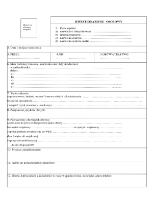 Personal Questionnaire Form