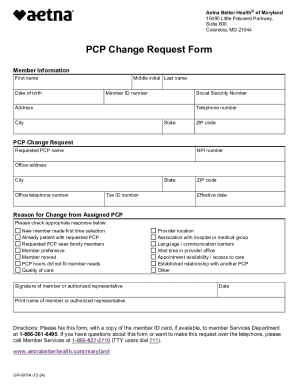 Aetna Maryland PCP Change Request Form