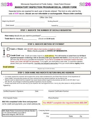 Mandatory Inspection Program Decal Order Form