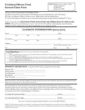 Texas Unclaimed Property General Claim Form