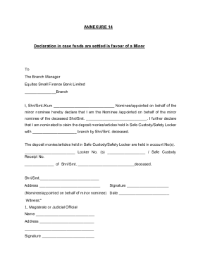 Declaration for Minor Nominee Funds