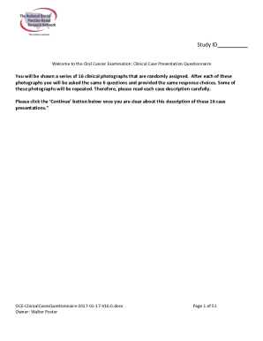 Oral Cancer Examination Clinical Case Presentation Questionnaire