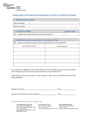 Parent Authorization Form for Child Pickup