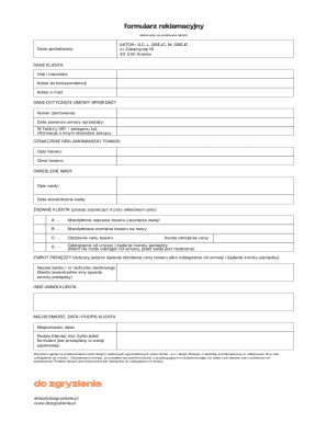 Polish Warranty Complaint Form