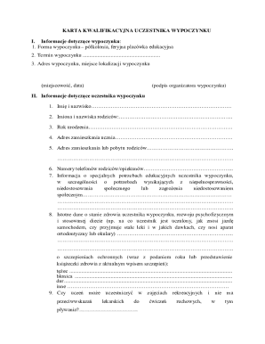 Karta Kwalifikacyjna Uczestnika Wypoczynku