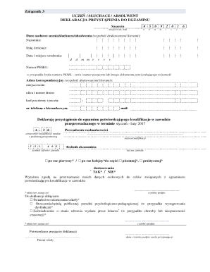 Polish Vocational Exam Declaration Form