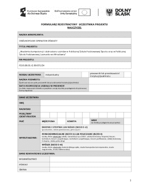Formularz Rejestracyjny Uczestnika Projektu