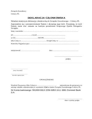 Związek Zawodowy Celnicy PL Membership Declaration