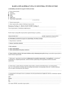 Karta Kwalifikacyjna Uczestnika Wypoczynku