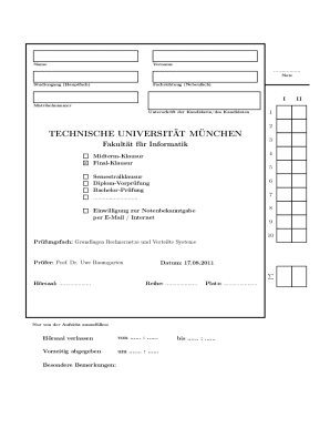 Technical University of Munich Exam Form