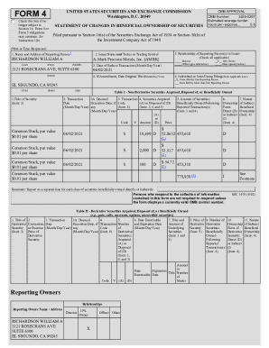 SEC Form 4 Statement of Changes in Beneficial Ownership