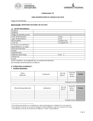 Formulario b for cv submission