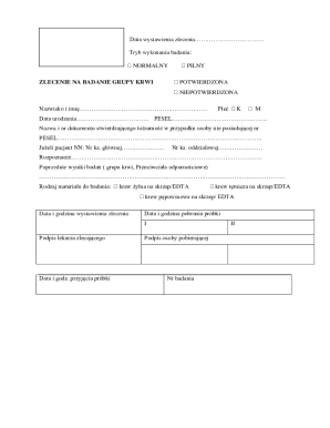 Blood Group Test Order Form