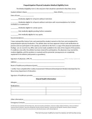 Preparticipation Physical Evaluation Medical Eligibility Form