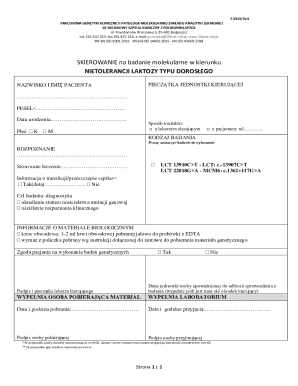 Poland Lactose Intolerance Genetic Test Form