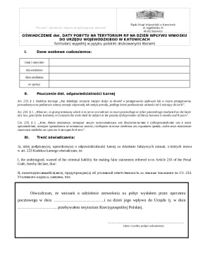 Poland Residence Permit Declaration Form