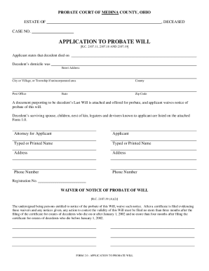 Ohio Application to Probate Will
