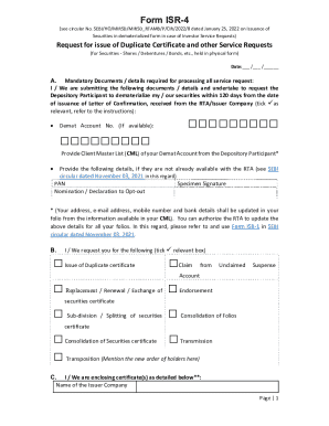 ISR-4 Form for Duplicate Securities Certificate