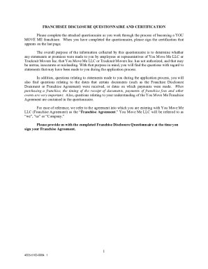 Franchisee Disclosure Questionnaire and Certification