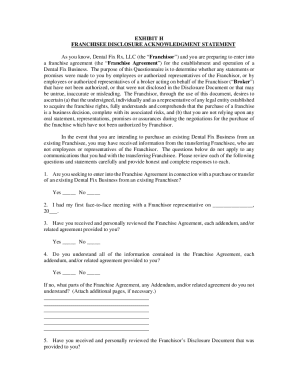 Franchisee Disclosure Acknowledgement Statement