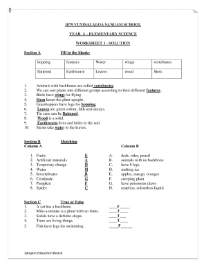 Year 4 Elementary Science Worksheet